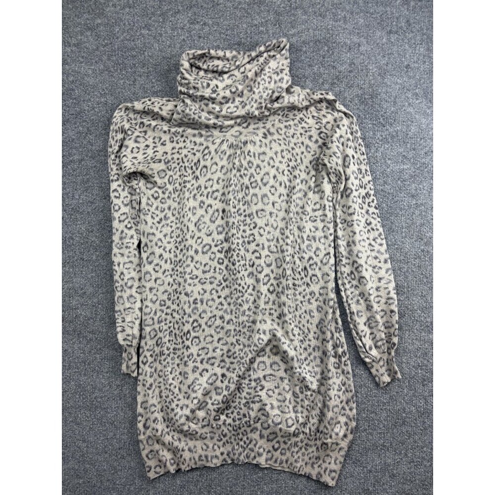 Rebecca Taylor Sweater Tunic Womens Medium Beige Leopard Turtleneck Knit Top‎